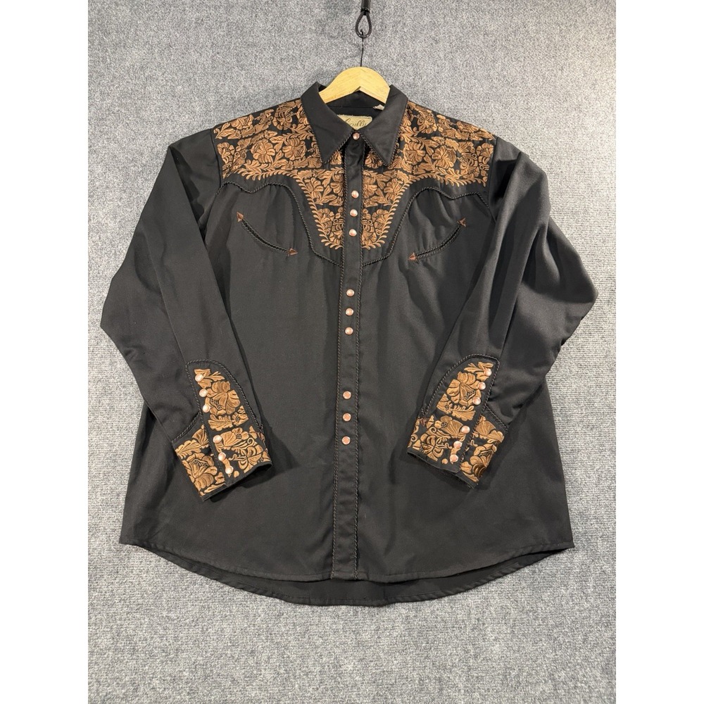 Scully P-634 Men's XL Black/Brown Floral Western Rodeo Pearl Snap Button Long